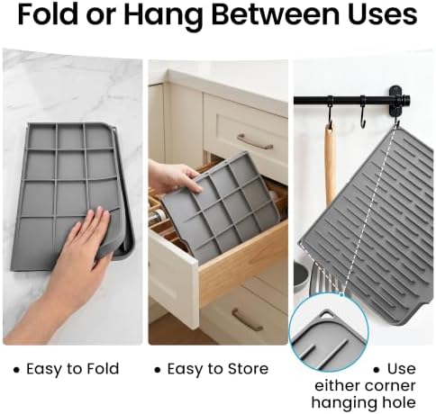 Foldable Silicone Dish Drying Mat for Kitchen Counter & Sink - Quick
