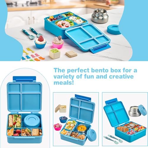 Bento Lunch Box with 9.5 oz Soup Thermo, Kids Leakproof 4 Compartments