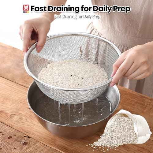 WAGENSTEIGER Stainless Steel Mixing Bowl and 3-Legged Colander Set, Multipurpose Kitchen Basket with Fine Mesh Colander, Salad Mixing Bowl with Strainer, Rinsing Vegetables & Fruits (24cm / 9.45")