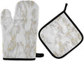 QMXO Gold Line Marble Texure Oven Mitts Quilted Cotton Lining