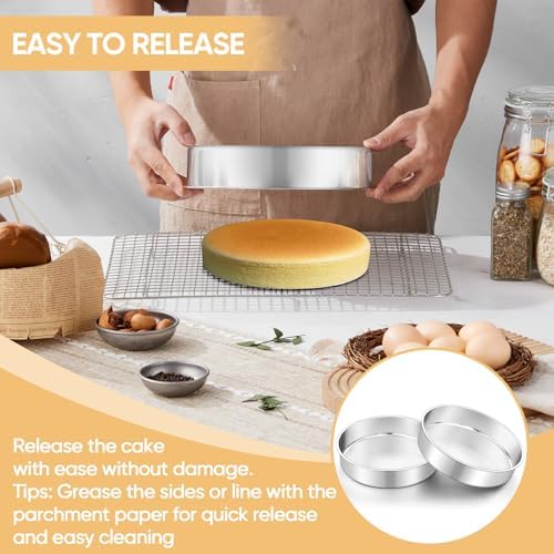 TeamFar 9 Inch Cake Pan Set of 2, Stainless Steel Round Cake Baking
