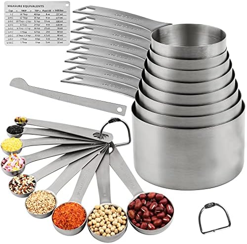 Measuring Cups Set 19, 18/8 (304) Stainless Steel Measuring Cups and