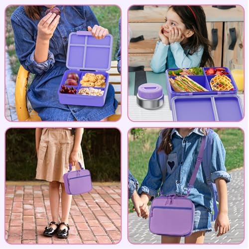 Kids Bento Lunch Box with Thermos, Leakproof Toddler Bento Box with