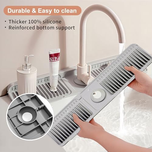23.6 inch Silicone Faucet Mat for Kitchen Sink - 6° Slope & Fasten