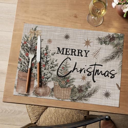 Artoid Mode Xmas Trees Holly Pine Cone Vinyl Christmas Placemats Set