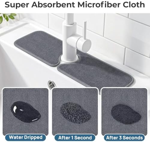 PoYang 2 Pack Faucet Mat for Kitchen Sink Splash Guard, Short 17.7x4.7