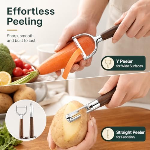 2-Piece Vegetable Peeler Set – Y & Straight Peeler with Walnut Handle
