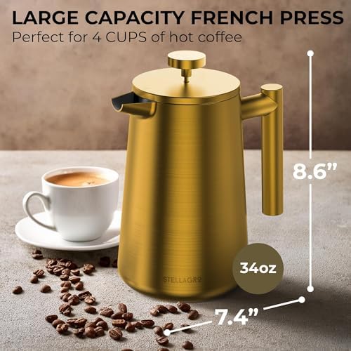 Stainless Steel French Press, 34 Oz, Gold