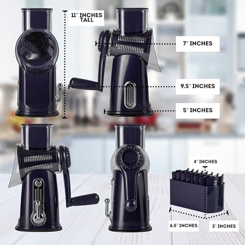 5-in-1 Rotary Cheese Grater with Handle, Purple