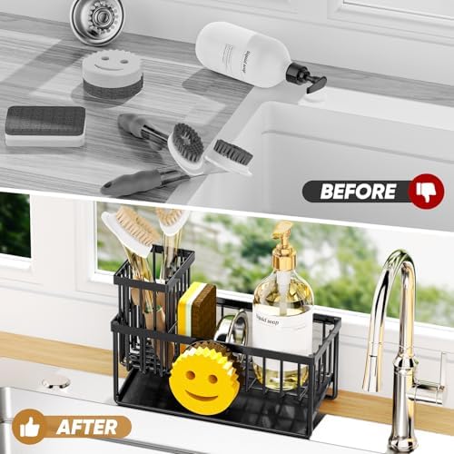 Sponge Holder for Kitchen Sink with Removable Brush Holder