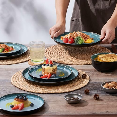 LIANYU Ceramic Dinnerware Sets for 4, 12 Piece Dishes Set, Pastel