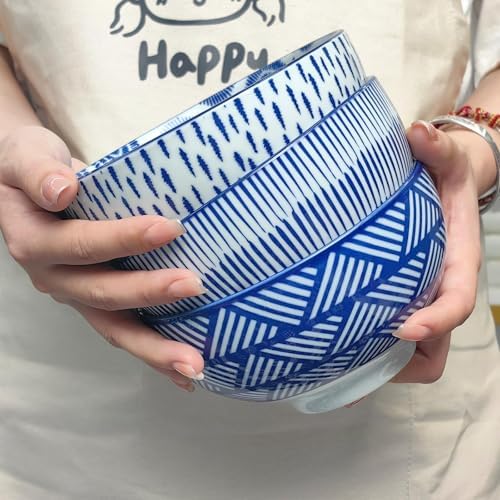 28Oz Ceramic Soup Ramen Bowl Set of 6 with Spoon Gift Box