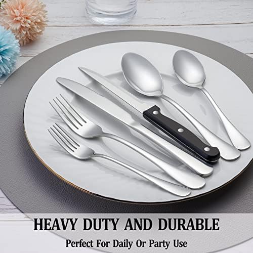 24 Pcs Silverware Set with Steak Knives for 4, Stainless Steel