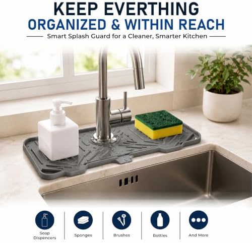 Sink Splash Guard [2-Pack, Grey] - 14.6" Silicone Faucet Mat for