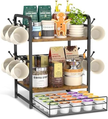 EsLuker.ly Coffee Bar Organizer Station Shelf Mug Holder for