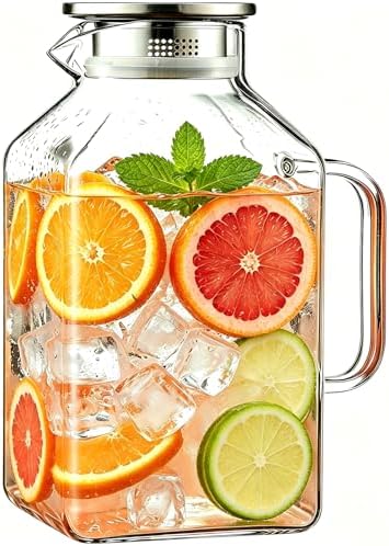 1 Gallon Square Glass Pitcher with Lid, Borosilicate Carafe