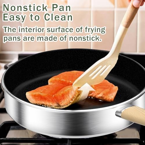 DUTZUN Stainless Steel Cookware Set 13PCS, Pots and Pans Set, Induction Cookware, Kitchen Cooking Set, Heavy Duty, Tri-Ply Base, Dishwasher Safe