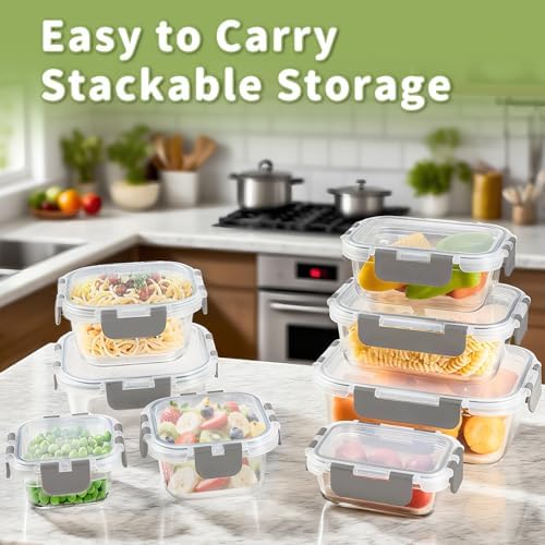 8 Pack Glass Food Storage Containers with Locking Lids