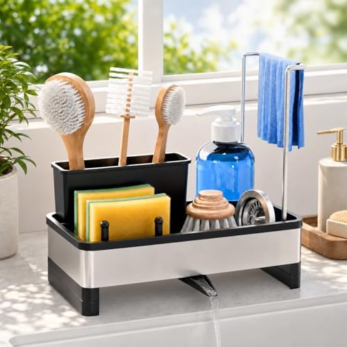 Laveshop Stainless Steel Sponge Holder for Kitchen Sink, Black