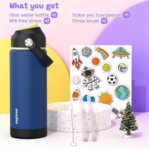 Kids Blue Water Bottle for School,Boys 18 oz Insulated Stainless Steel
