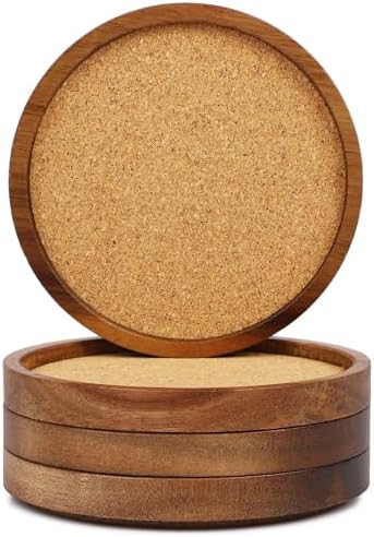 Stackable Wood Absorbent Cork Coaster Set of 4 for Drink, Home Decor