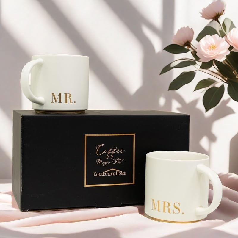COLLECTIVE HOME Mr. & Mrs. Ceramic Coffee Mug Set, 15oz, 2-Piece
