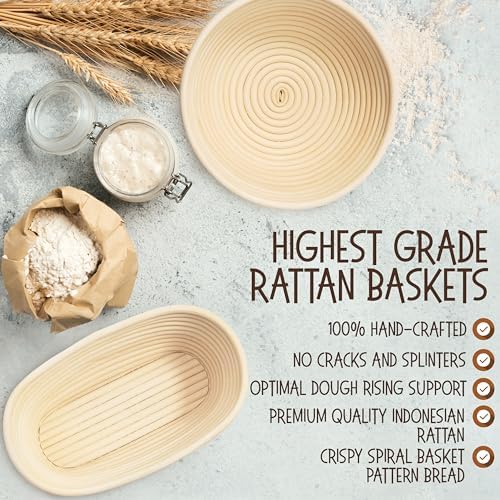 Superbaking Sourdough Banneton Basket, 9" Round & 10" Oval