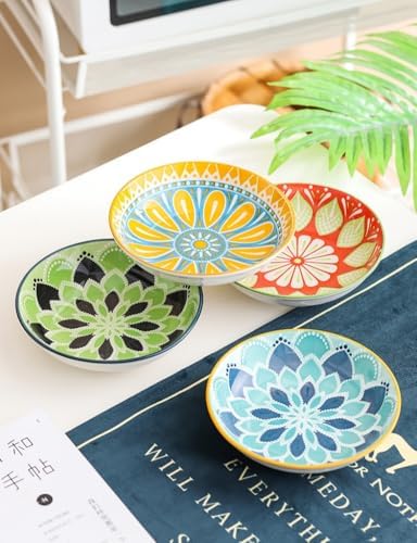 6 inch 4 Pack Cute Bohemian Colorful Ceramic Candy Bowls