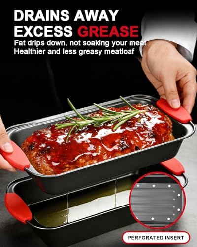 Meatloaf Pan with Drain Tray, 2PCS Nonstick Meat Loaf Pan with Drip