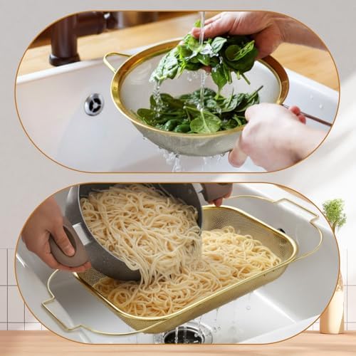 LemonRoad Gold Over the Sink Colander with Expandable Handles and