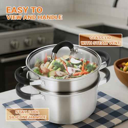 Kirecoo 3.2QT Stainless Steel Steamer for Cooking with Lid & Steamer Basket