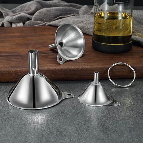 3Pcs Stainless Steel Kitchen Funnel Set Food Grade Metal Small Oil