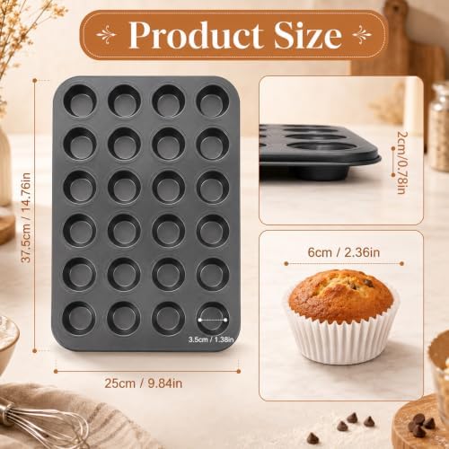 4 Pack Carbon Steel Mini Muffin Pan with 1000 Mini Cupcake Liners