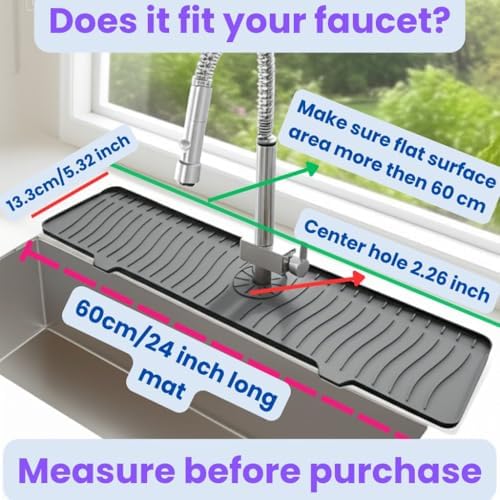 24 Inch Longer Faucet Mat for Kitchen Sink, Silicone Sink Faucet Mat