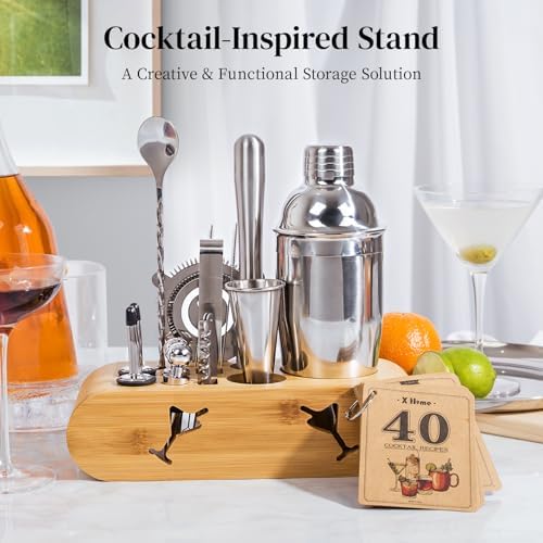 X Home Bartender Kit with Stand, Complete Cocktail Shaker Bar Tool Set