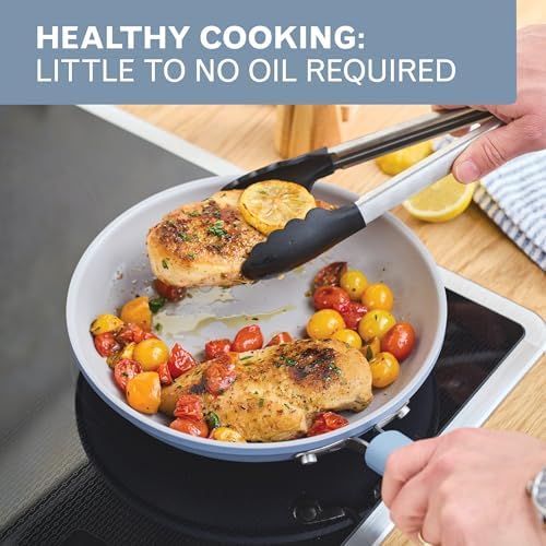 Farberware TrueCook Ceramic Plus Induction-Ready, Dishwasher Safe 12-Piece Cookware Set Steel Blue