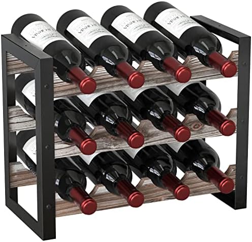 JACKCUBE Design Wine Rack Freestanding Floor 3 Tier Stackable 12 Wine