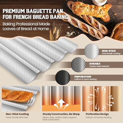 Pavsrmy Baguette Bread Pan, Premium Nonstick Perforated Baguette Pan
