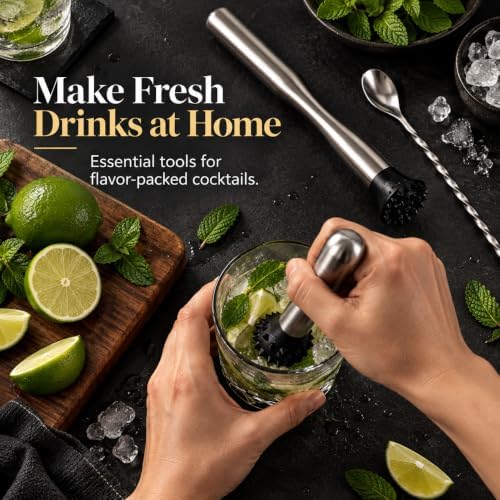 Stainless Steel Cocktail Muddler for Cocktails Set, 8 & 12 Inch
