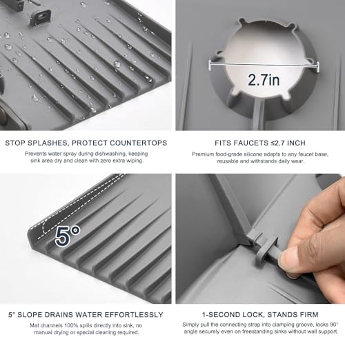 Silicone Faucet Mat for Kitchen Sink - Sink Splash Guard Behind Faucet