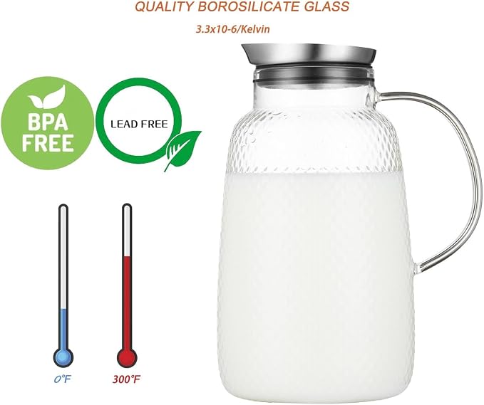 Purefold Pitcher with Lid, 78 oz Glass Jug with Stainless Steel Lid - Image 2