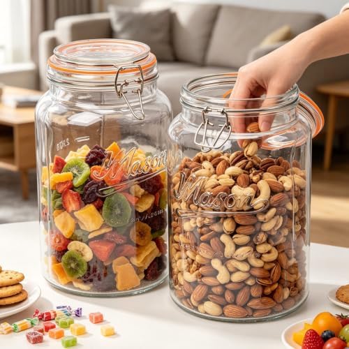1 Gallon Glass Mason Jars with Airtight Lids, 2 Pack