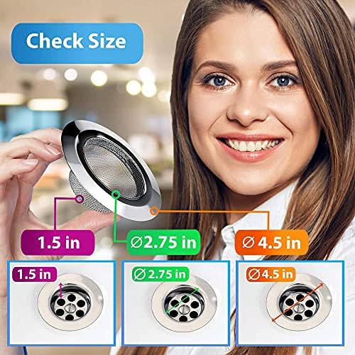 Kitchen Sink Strainer - Stainless Steel, Large Wide Rim 4.5", Anti
