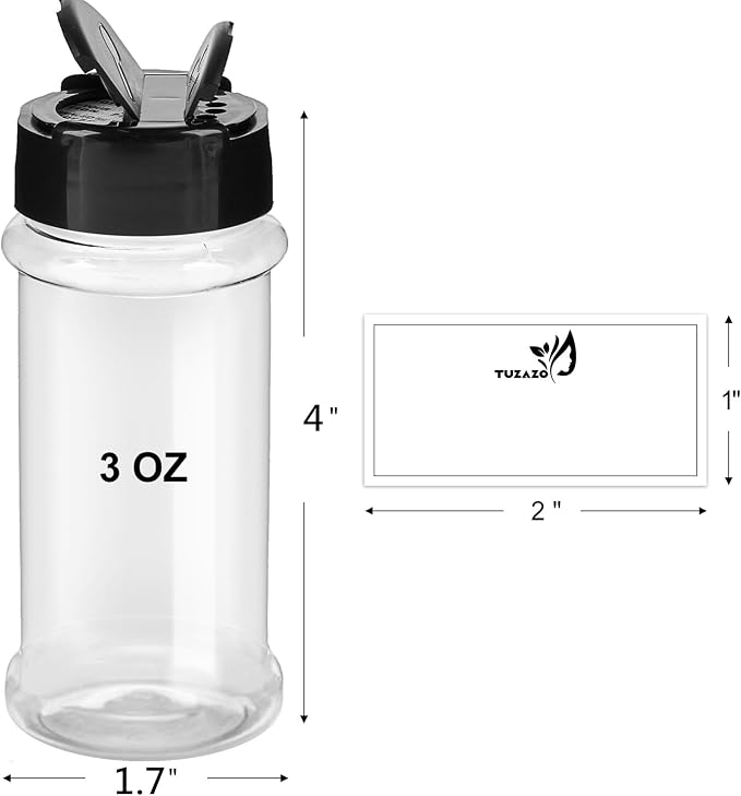 TUZAZO 24 Pcs Spice Bottles Plastic Seasoning Containers, 3 Oz Clear Plastic - Image 2