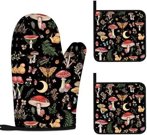 Mushroom Oven Mitts and Pot Holders Sets Cute Oven Gloves Heat