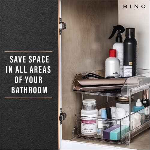 BINO 2 Tier Clear Storage Organizer with Dividers | Bottom Slide Out