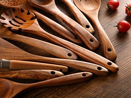 NAYAHOSE 10 Pcs Natural Teak Wood Utensil Set