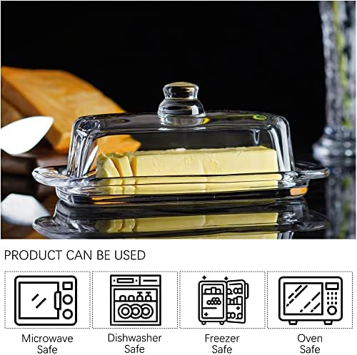8'' Art Glass Butter Dish with Lid,Classic Covered 2-Piece Butter