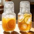 2 Sets Vintage Bedside Water Carafe and Glass Set, 4 Pcs 14Oz Clear