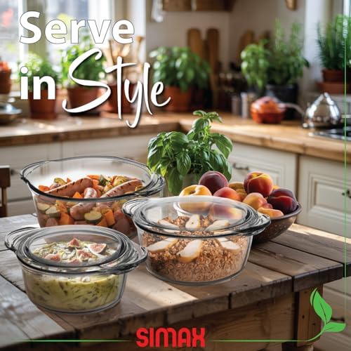 Simax Glass Casserole Dish Set with Lids, Set of 3
